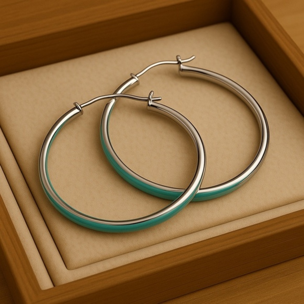 2.5" diameter new hoop earrings.  Silver/green. #125